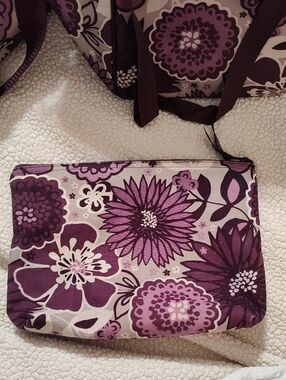 Thirty-One "Plum Awesome Blossom" Fabric Large Zipper Pouch